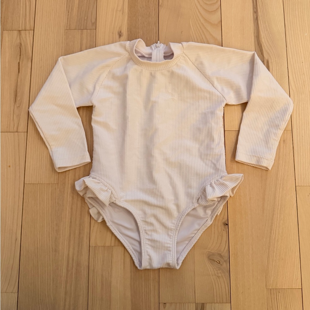 Kids Salt Swimwear White Ribbed One Piece